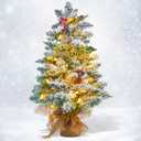 Small Mini Table top Flocked Christmas Tree with 50 LED Lights 24 Inch /2FT Little Prelit Christmas Tree Decorated Gift Boxes and Hanging Ornaments for DIY Christmas Decoration