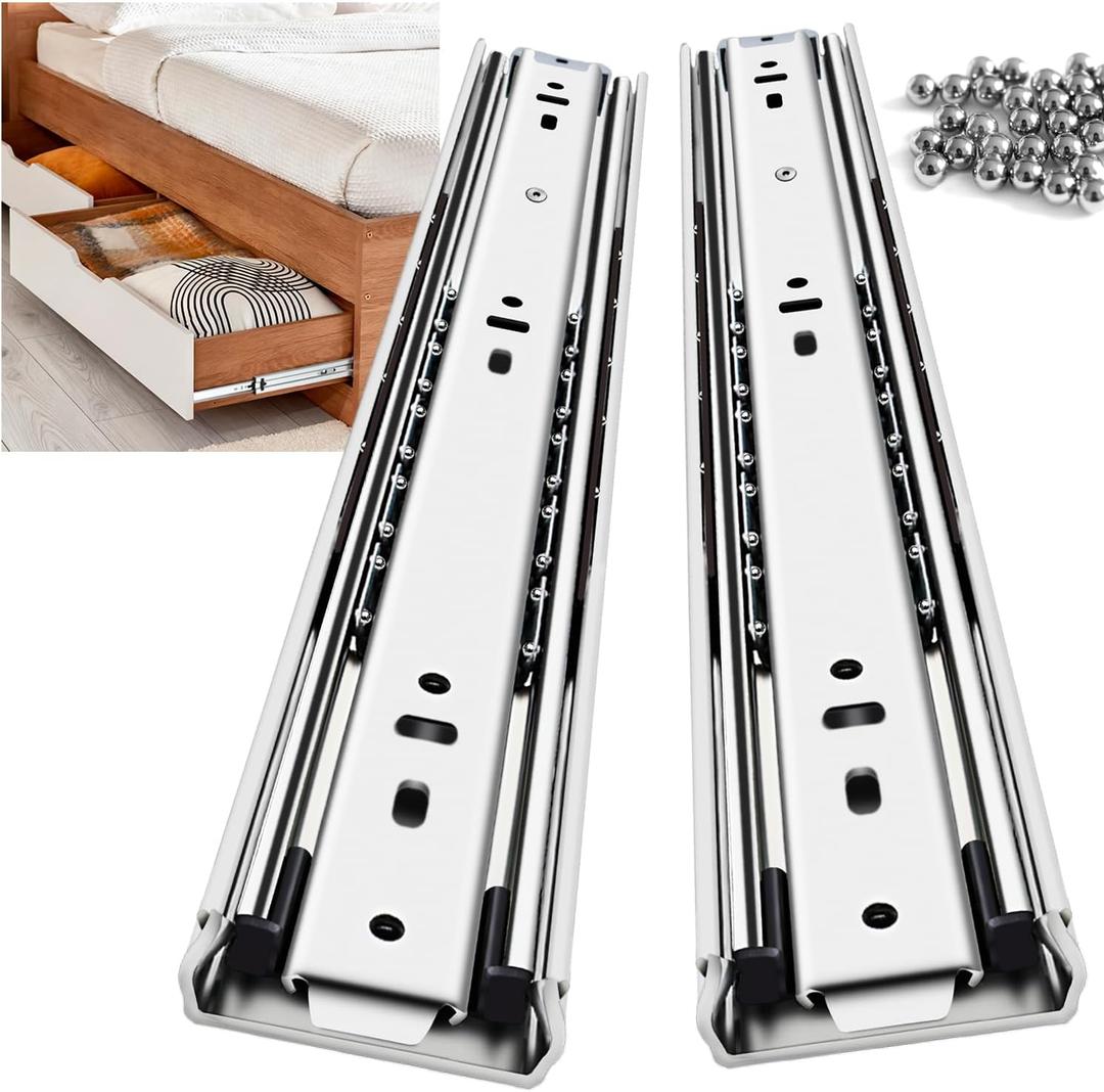 Heavy Duty Drawer Slides Full Extension Side Mount 14 16 18 20 22 24 26 28 30 32 34 36 40 Inch 150 Lbs Metal Dresser Cabine Rails Tracks Glides Runner 1 Pair (Without Lock, 26 Inch)
