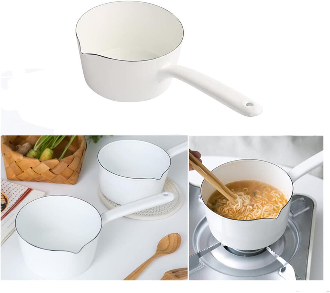 1.2L Saucepan, Enamel Milk Pan, Butter Warmer, Milk Pot, Easy to Cook and Clean, Non-Stick Milk Boiling Pot with Handle for Home Kitchen Restaurant(White)
