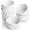 Samsle Porcelain Ramekins 4 oz Oven Safe, Small Souffle Dishes for Creme Brulee, Ice Cream, Dipping and Sauces Cup, Ceramic White Mini Baking Bowls Set of 6