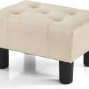 BRIAN & DANY Small Foot Stool, Linen Foot Stools with Legs, Stable Small Footstool for Living Room, Beige