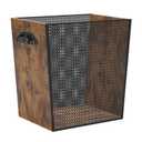 4 Gallon Wooden Trash Can - Rustic Decorative Waste Paper Basket - Garbage Bin for Bedroom, Bathroom, Kitchen, Office, Living Room (Pattern - Black)