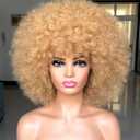 Short Afro Wig with Bangs for Black Women Afro Kinky Curly Wig 70s Premium Synthetic Big Afro Wigs(Blonde,Cap size:22.5-23inch)