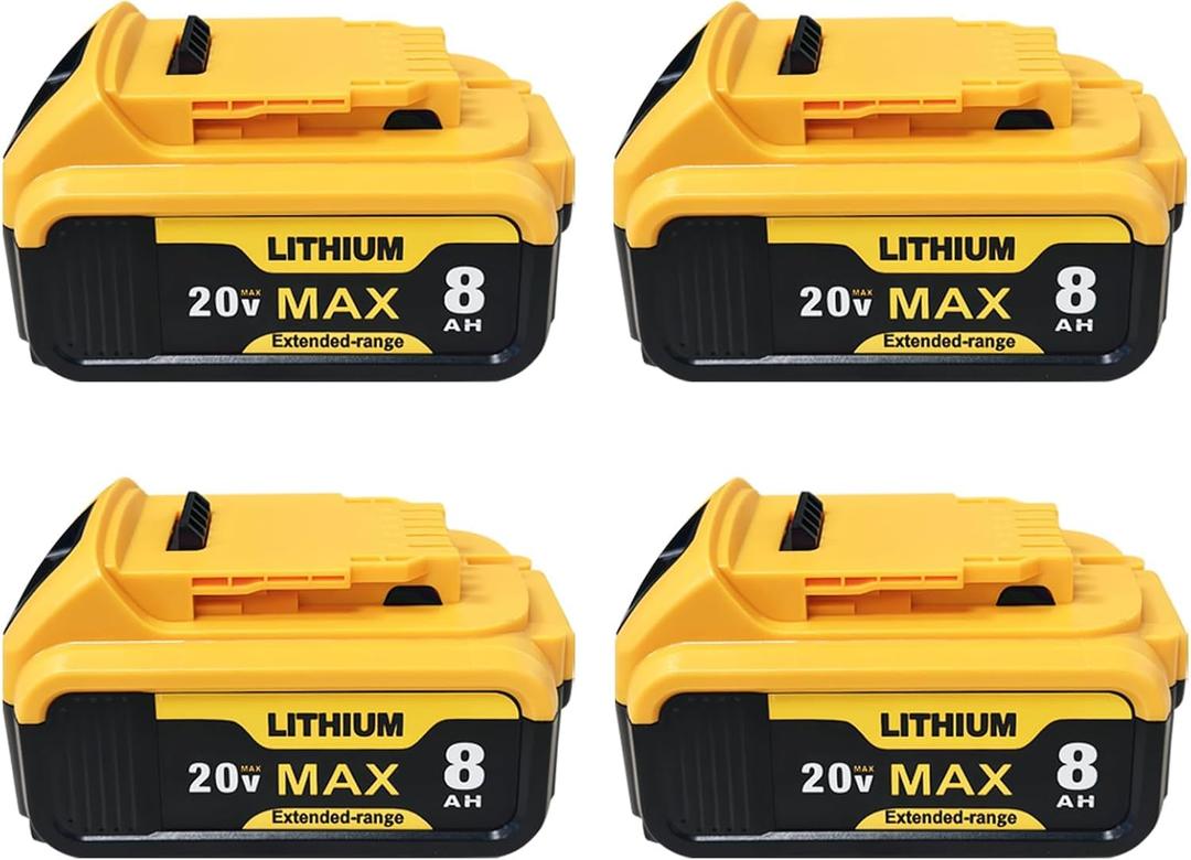 4-Pack Upgraded 8000mAh Replace for Dewalt 20v Max Battery Compatible with DCB200 DCB201 DCB203 DCB207 DCB206 Apply to Dewalt Cordless Power Tools and Chargers