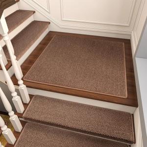 Bullnose Carpet Stair Treads, Non Slip Landing Mat for Wooden Steps Indoor, Soft Stair Rugs for Pets, Indoor Doormat for Kitchen Bathroom, Washable, 30"x30" 1pc, Brown