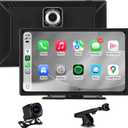 9'' Wireless CarPlay Screen for Car, Apple Car Play & Android Auto Car Stereo HD Touchscreen with 4K Dash Cam & 1080P Backup Camera, GPS Navigation & Mirror Link, for Most Vehicles