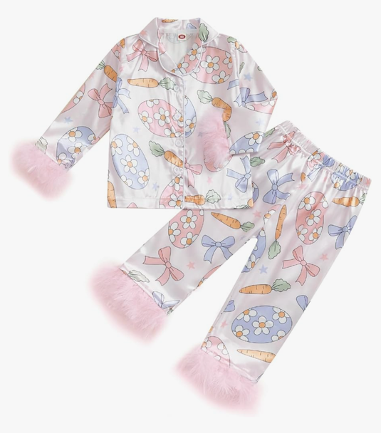 Toddler Kids Baby Girl Solid Pjs Ruffle Long Sleeve Button Shirt Top and Pants Cotton 2Piece Pajamas Set 5-6