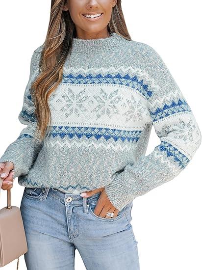 Christmas Sweaters for Women Winter 2024 Holiday Xmas Snowflake Pullover Printed Jumper