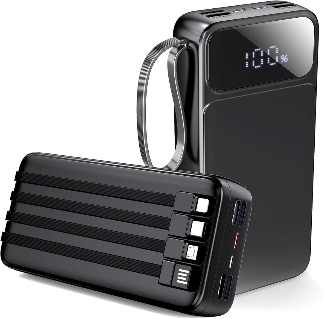 Portable Charger Power Bank 50000mAh- 7 Outputs & 3 Inputs USB-C 22.5W Fast Charging Battery Pack with Built-in Cables and Ports Compatible with Most of Cellphones and Devices, for Travel Camping