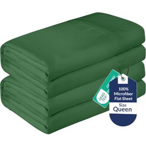 Royale Linens 2 Pack Bulk Flat Sheet Set - Top Sheets - Soft Microfiber - Wrinkle & Stain Resistant - for Hotel, Massage Table, Hospital, Dorm - Queen Flat Sheet Sold Separately (Queen, Hunter Green)