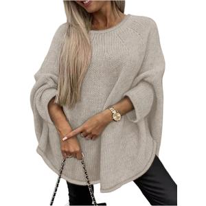 GORGLITTER Women's Oversized Sweater Crew Neck Chunky Knit Dolman Long Sleeve Fall Winter Slouchy Pullover Tops, X-Large