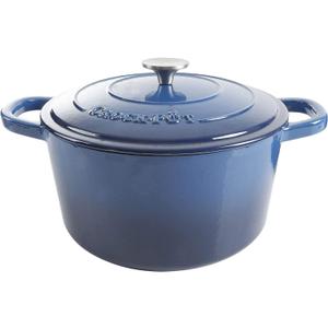 Crock-Pot Artisan 7-Quart Round Enameled Cast Iron Dutch Oven Sapphire Blue, Durable Heavy-Duty Cookware for Slow Cooking, Baking, Roasting with Lid