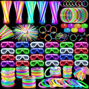 TURNMEON 148 PCS Glow in the Dark Party Supplies Light Up Toys with 24 Led Glasses, 24 Flashing Bracelets and 100 Glow Sticks Bulk Party Favors Birthday Wedding Carnivals Concert Patriotic
