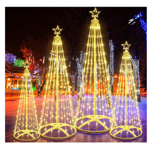 Tujoe 4 Pack 4/5/6/7 Ft Christmas Cone Trees LED Lights Outdoor Lighted Smart Timer with 8 Lighting Modes, Warm White Dimmable Christmas Tree with Star Topper for Indoor Outdoor Holiday Decor