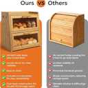 Gennua Kitchen Extra Large Bamboo Bread Box for Kitchen Countertop, Wooden Double Layer Breadbox Provides Double the Storage, Holds Multiple Loaves, Durable & Beautiful with Frosted Acrylic Panels