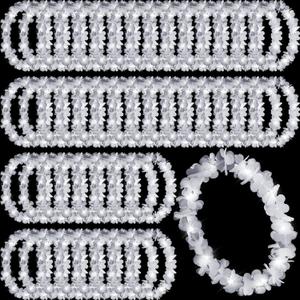 Sherr 48 Pcs LED Hawaiian Leis Light up Flower Leis Necklace with LED Lights Luau Flowers Necklaces for Masquerade Beach Wedding Tropical Themed Party Supplies(White)