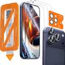 QHOHQ [1-Second Auto-Install] 3 Pack Screen Protector for iPhone 17 Pro [6.3 Inch] + 1 Set Camera Lens Protector, Shatterproof Tempered Glass, [Military Grade Protection], Anti-Finger, Case Friendly