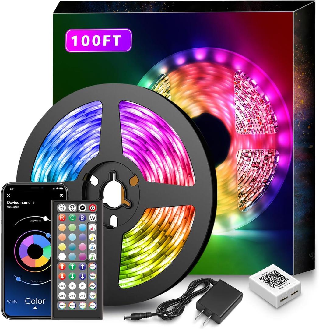 Nexillumi Led Lights for Bedroom 100ft Music Sync Color Changing Led Strip Lights Smart with Remote and App Control Built-in Mic for Party Home Room Decor LED Room Lights