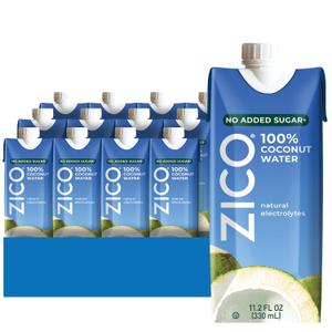 Zico 100% Coconut Water, No added Sugar, Refreshingly Delicious, Hydration with Electrolytes, 11.2 Fl Oz (Pack of 12), Expiry: Dec. 03 2025