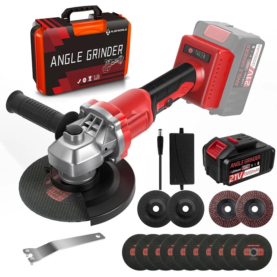 ALIENWORLD Cordless Angle Grinder with Brushless Motor,Adjustable 3-speed mode