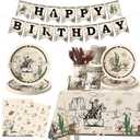 Vesici 171 Pcs Western Birthday Party Decorations Cowboy Birthday Tableware Set Include Cowboy Paper Plates Napkins Cups Tablecloth Banner for Wild West Bachelor Party Decoration Supplies Serves 24