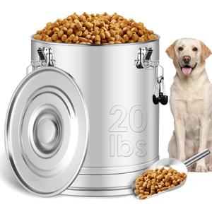 Stainless Steel Dog Food Storage Container,20LB/25LB Airtight Dog Food Storage Container with Lid to Keep Fresh,Easy Clean Large Pet Food Storage Container with Scoop for Cat Food,Chicken Feed,Rice, Stainless Steel