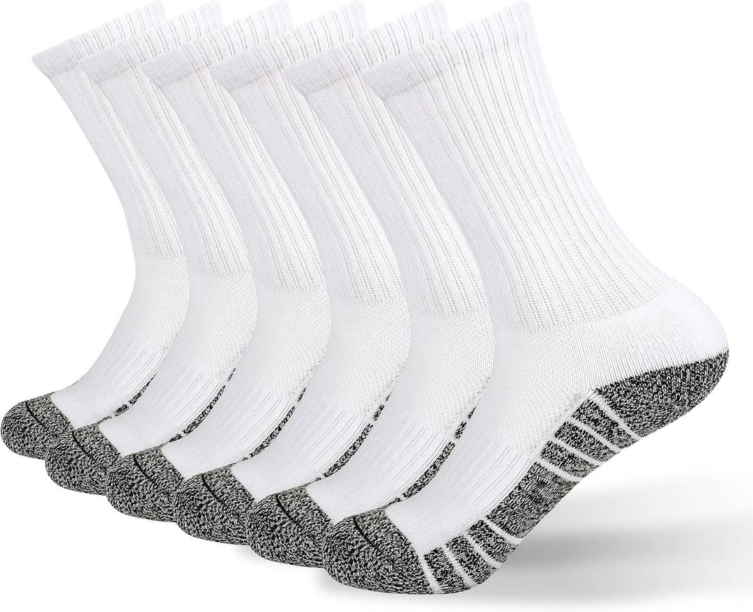 Men's Crew Socks, White Socks Men,Cushioned Cotton Athletic Arch Support Moisture Wicking,1-Pairs Premium Trial Pack (White)