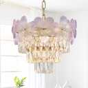 Modern Purple Flower Elegant Chandeliers 3-Lights 14" K9 Crystal Luxury Gold Chandelier Lighting 4 Tiers Small Ceiling Pendant Light Fixture for Dining Room Kitchen Island Entryway Bedroom