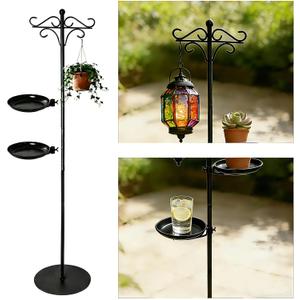 HadCamxs Metal Adjustable 75 Inch Shepherd's Hook Stand with 2 Placement Racks, Waterproof Hanger for Plants, Bird Feeders, Wind Chimes, Lanterns & Wreaths, Indoor Outdoor Decor