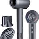 Hair Dryer with Diffuser, Blow Dryer with 160000 RPM Brushless Motor & Negative Ions for Fast Drying, Advanced Heat Control to Prevent Damage, Low-Noise Design, Self-Clean, Gray