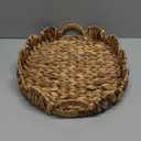 Coeusy 16.5 inch Round Wicker Tray, Boho Decorative Coffee Table Tray,Woven Serving Tray with Handles,Wicker Scallop Basket (Milky White)