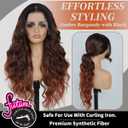 Synthetic 13x4 HD Lace Front Wigs Pre Plucked 26 Inch Long Wavy Ombre Burgundy with Black 100% Futura Premium Lace Wigs For Black Women Ready to Wear Daily Party Use