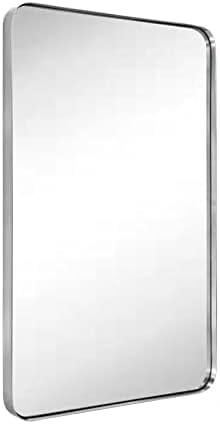 24x36'' Brushed Nickel Metal Framed Bathroom Mirror for Wall in Stainless Steel Rounded Rectangular Bathroom Vanity Mirrors Wall Mounted (36"L x 24"W)