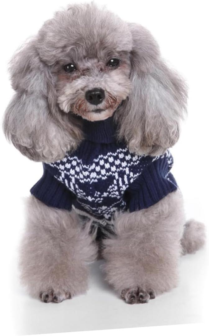 Warm Dog Sweater Knitted Turtleneck for Small Dogs Christmas Outfit Pet Winter Clothes  (Blue, XS) 