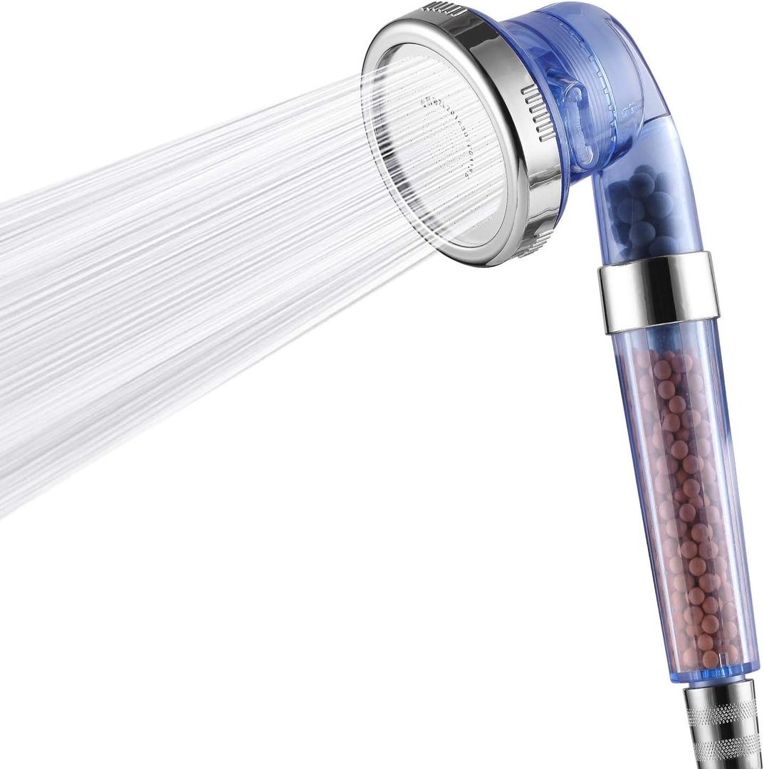 Detachable Ionic Filter Shower Head, High Pressure Showerhead with 3 Setting, Water Saving and Purify Water Quality, Stone Filter Beads Handheld Shower for Dry Hair and Skin Spa