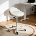 Rolling Stool Chair with Backrest, Round PU Leather Adjustable Height Hydraulic Swivel Rolling Stool for Spa Salon Tattoo Massage Doctor Dental Medical Office Beige, Set of 1