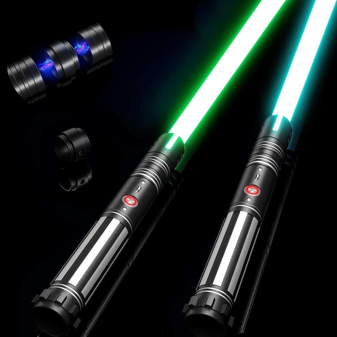 Dueling Light Saber FX Lightsaber 2 Pack Rechargeable 24 Colors 6 Modes Sounds 2-in-1 Detachable Light Saber Toy for Kids and Adults Cosplay Swords Dress Up Parties Christmas Halloween Present