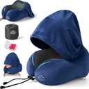 SkytraxComf® Travel Neck Pillow with Hood for Privacy on Long Flights | Memory Foam | Airplane Sleep | Safety-Tested Materials | Extra Large Hood | Chin Support | Earplugs | Washable Cover