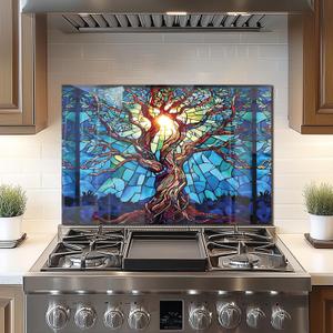 DAIFURONGE Tempered Glass Backsplash For Kitchen Behind Stove,Stove Backsplash Top Cover,Easy to Clean Glass Splashback, Sink Cover Splash Guard,Home Kitchen Wall Decor (30"x20"(76.2x50.8cm))