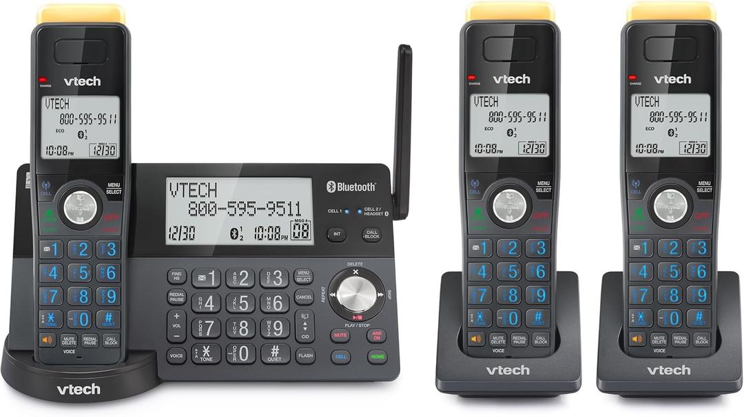 VTech IS8128-31 Super Long Range 3-Handset DECT 6.0 Cordless Phone for Home with Answering Machine, 2300 ft Range, Call Blocking, Bluetooth Connect to Cell, Intercom, 3 Handset, Graphite 