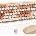 FOPETT Wireless Keyboard and Mouse Combo, 105 Keys Full-Sized 2.4 GHz Round Keycap Colorful Keyboards, USB Receiver Plug and Play, for Windows, Mac, PC, Laptop, Desktop (Milkteacolorful)