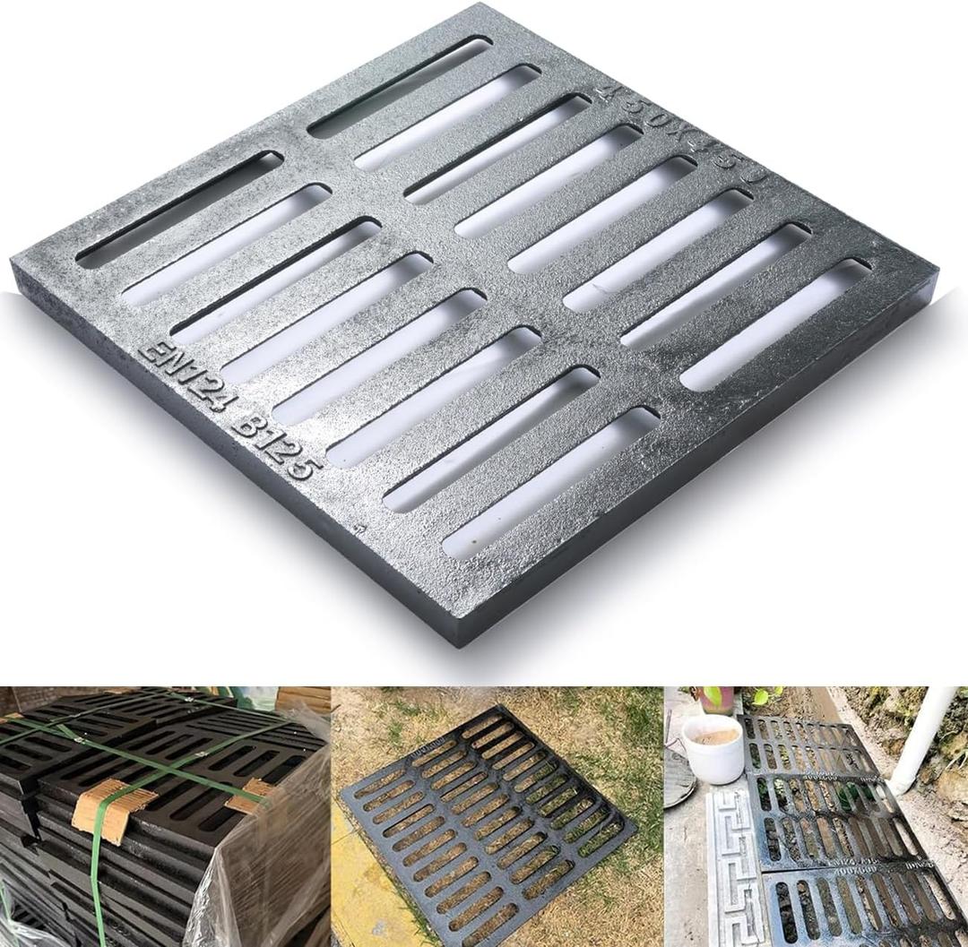 Cast Iron Drain Grate, Outdoor Drain Cover, B125 Class Ductile Iron Channel Drainage Grates, Heavy Duty Sewer Grate,Black Rectangle Drain Grate for Yard,Driveway,Concrete Floor.