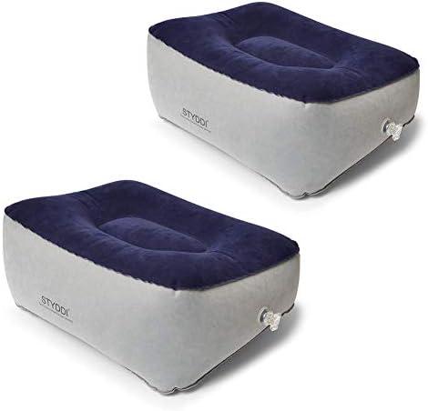 STYDDI Inflatable Foot Rest Pillow, 2 Pack Portable Inflatable Leg Rest Pillow, Travel Footrest Pillow for Airplane, Train, Car, Home, Office (Grey and Blue), Pack of 2