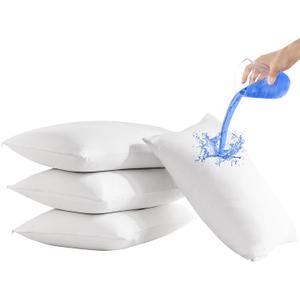 4 Pack Waterproof Pillow Protectors with Zipper Queen Size Zippered Pillow Case Protectors Hypoallergenic Bed Pillow Covers Encasement Smooth Downproof Feather Proof Machine Washable