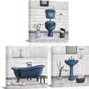 HOMEOART Bathroom Wall Art Bath Tub Painting Picture Bathroom Wall Decor Framed Ready to Hang 12x12inchx3,Deep Blue