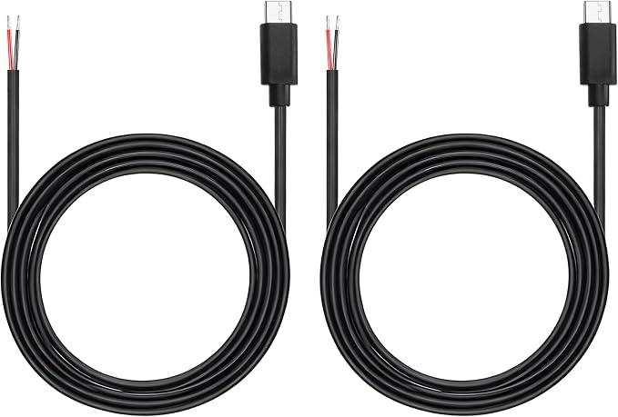 USB Type-C 2 Pin Bare Wire Cable,5V 3A 22AWG USB C Male Plug to 2 Pin Open End Pigtail Extension Power Cable for DIY Equipment Installed Replace Repair-1M/3.3FT (2PCS)