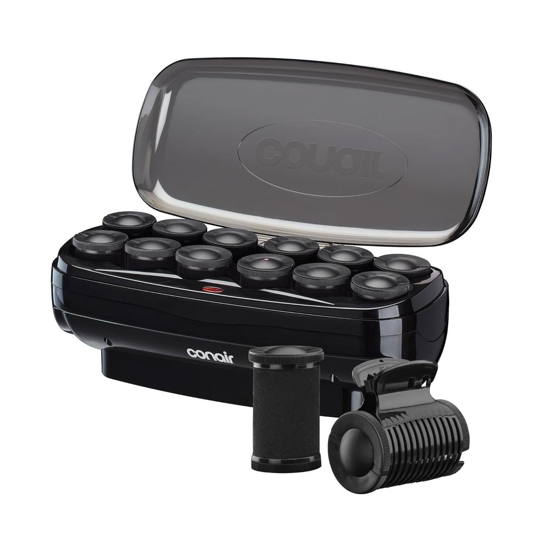 Conair Hot Rollers for Long, Medium & Short Hair, 12 Jumbo 1 ½" Heated Hair Rollers with Clips, Hot Curlers for Women, Volume & Curls,  Exclusive, Black