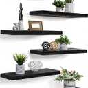 PHPH Wood Floating Shelves for Wall, Wooden Wall Shelves for Bedroom, Set of 6 Black 17 Inch