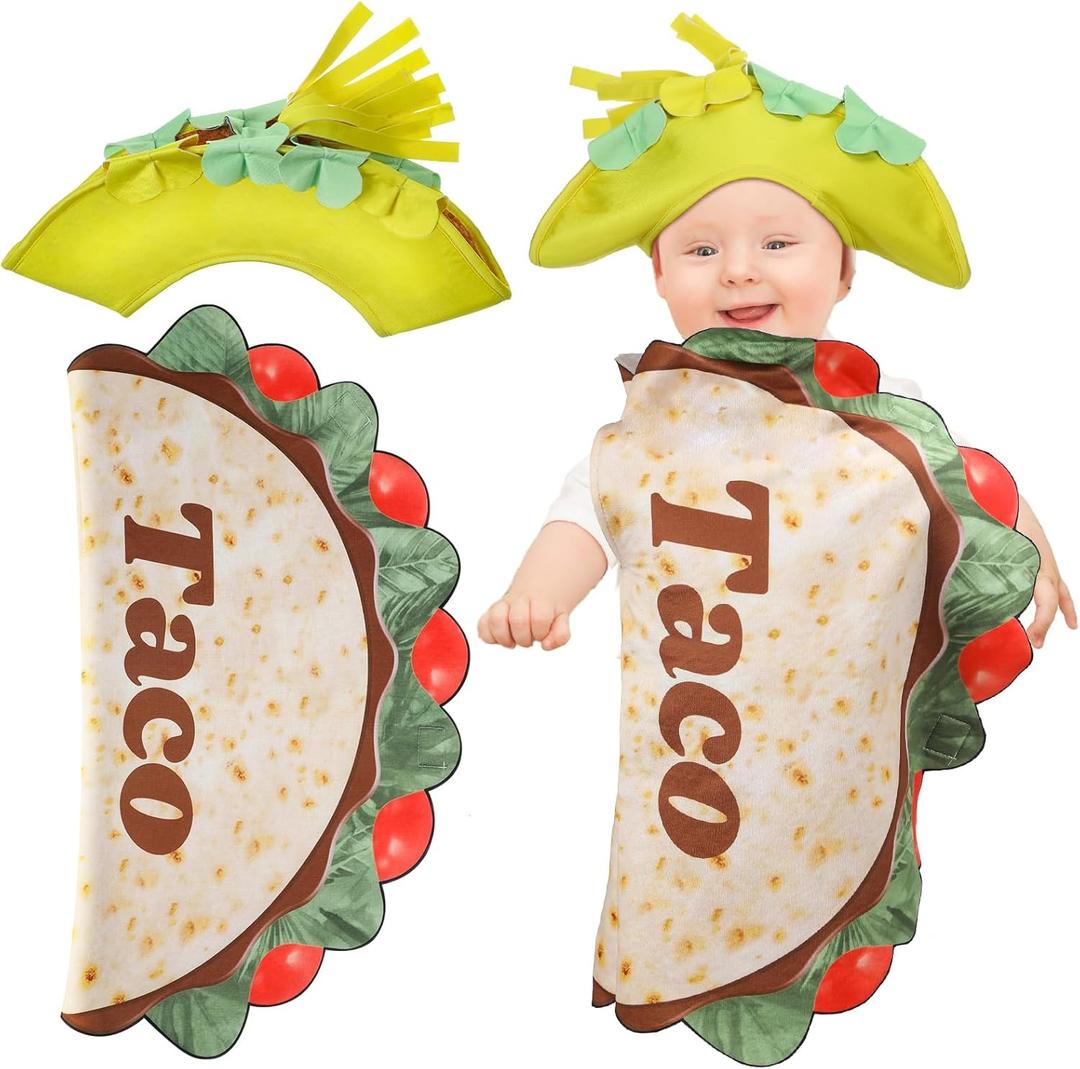 Funnysoft Halloween Baby Taco Costume Set Cinco De Mayo Mexican Fiesta Taco Role Play with Hat for Boys and Girls Costumes (0-6 Months)