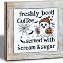 Halloween Coffee Decor, Fall Decors Art, Funny Wooden Box Sign for Home Kitchen Decor, Freshly Boo'd Coffee Sign, Coffees Bar Decoration for Desk Table, Funny Ghost Decors 5.9x5.9 inches